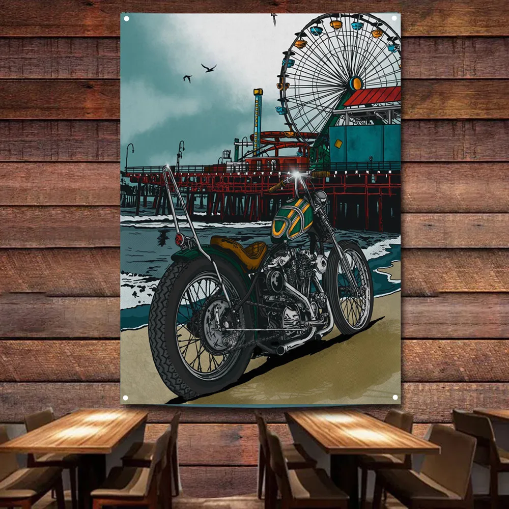 Auto Repair Shop Banners - Приморский мотоцикл, художественный постер, настенная живопись,